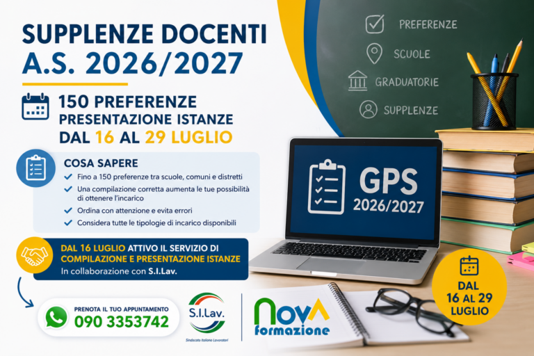 Supplenze Docenti 2026/2027: al via la scelta delle 150 preferenze dal 16 al 29 luglio